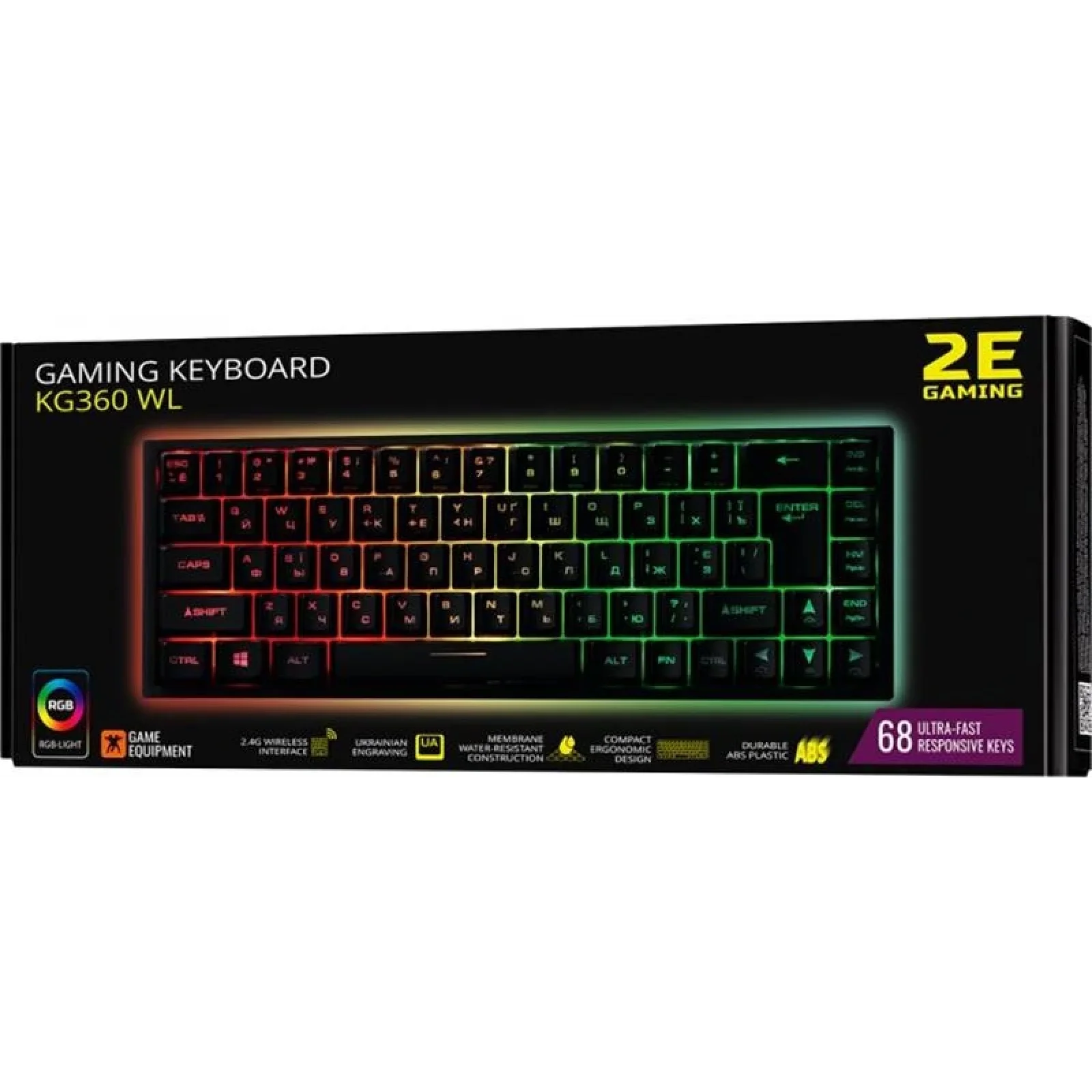 Клавіатура бездротова 2E Gaming KG360UBK RGB Ukr (2E-KG360UBK) Black USB UA