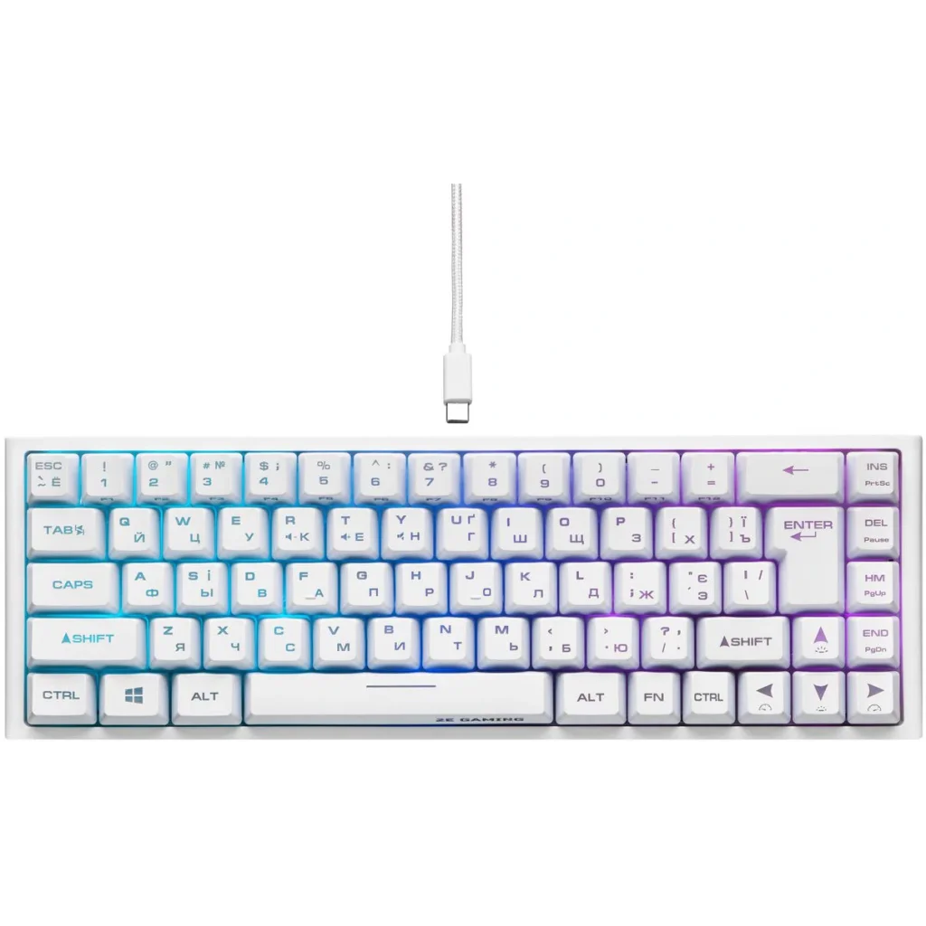Клавіатура бездротова 2E Gaming KG360UWT RGB Ukr (2E-KG360UWT) White USB UA
