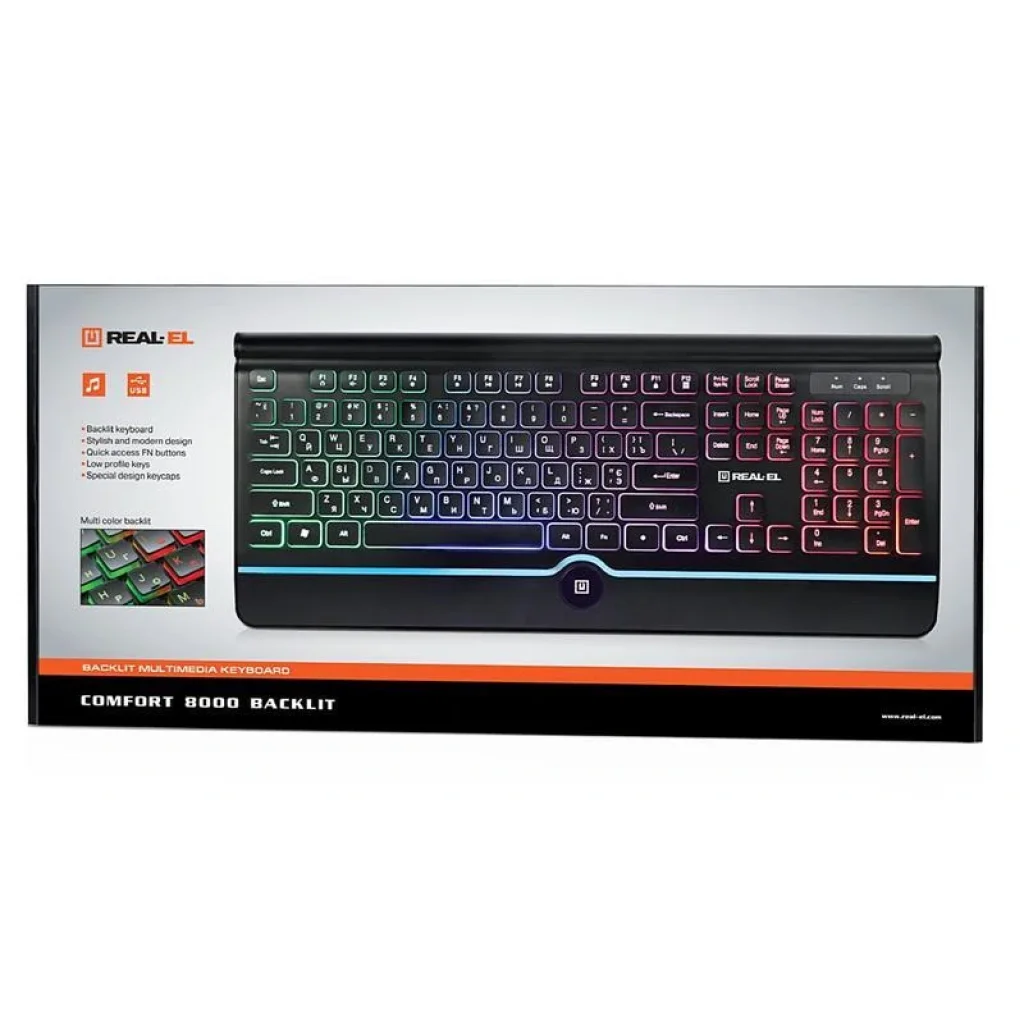 Клавіатура REAL-EL Comfort 8000 Backlit Ukr Black, EL123100033 UA