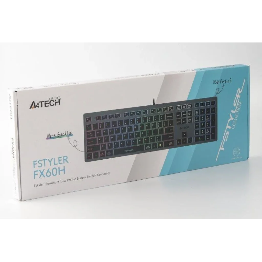 Клавіатура A4Tech Fstyler FX60H Grey Neon backlit, FX60H USB (Grey) Neon backlit UA