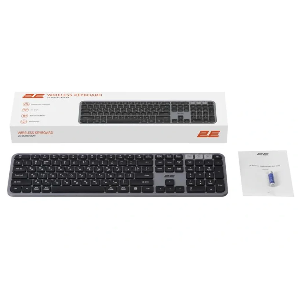 Клавіатура бездротова 2E KS240 WL BT Gray (2E-KS240WG) UA