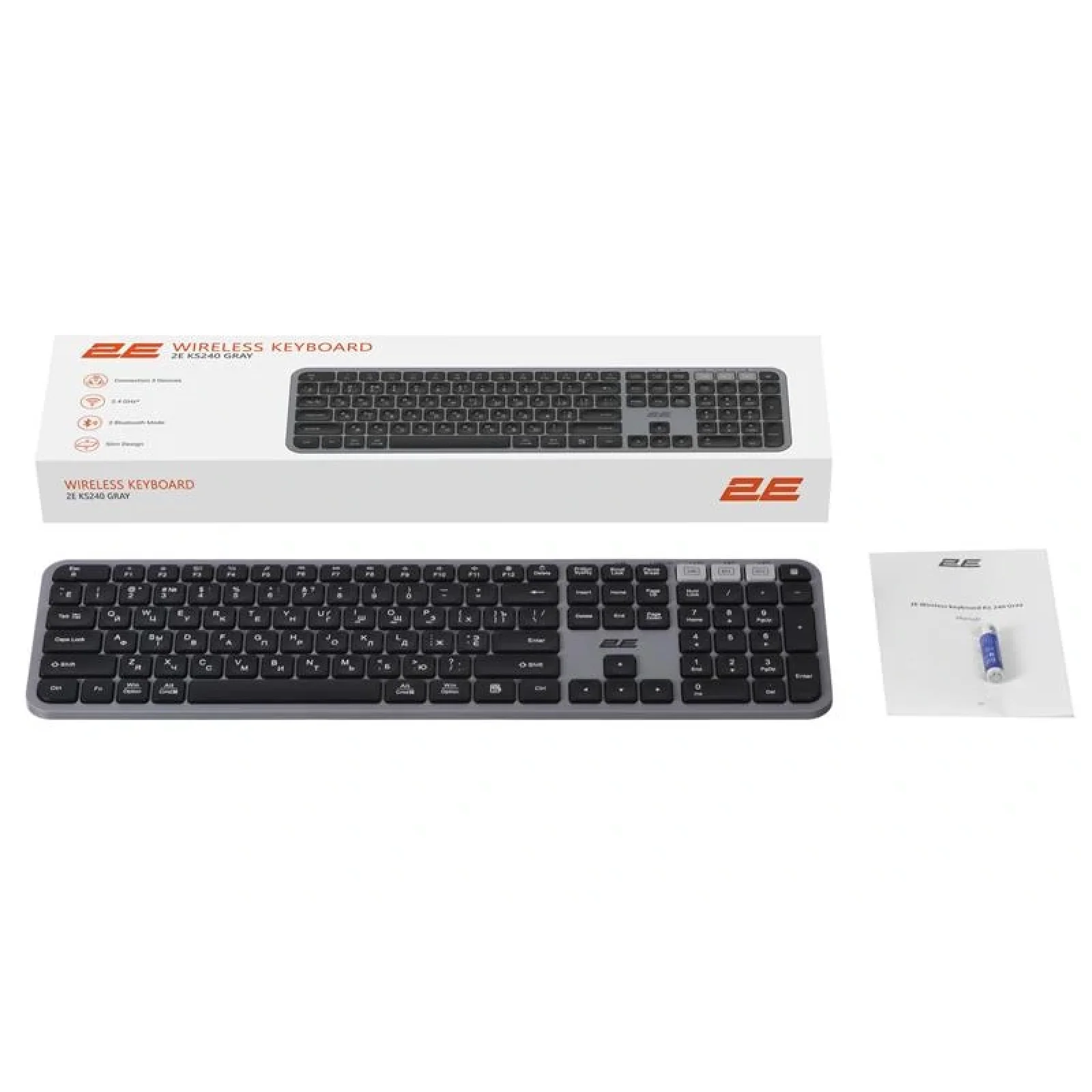 Клавіатура бездротова 2E KS240 WL BT Gray (2E-KS240WG) UA