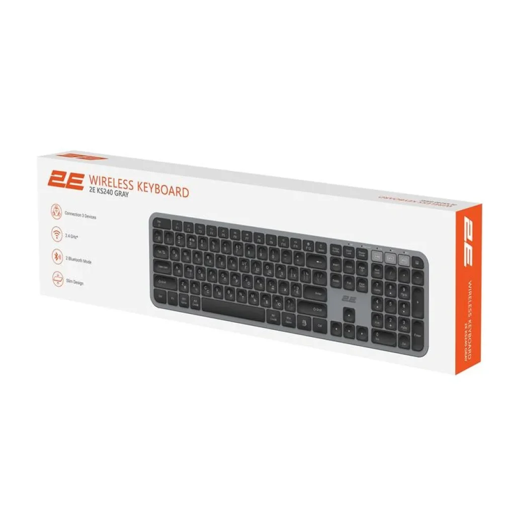 Клавіатура бездротова 2E KS240 WL BT Gray (2E-KS240WG) UA