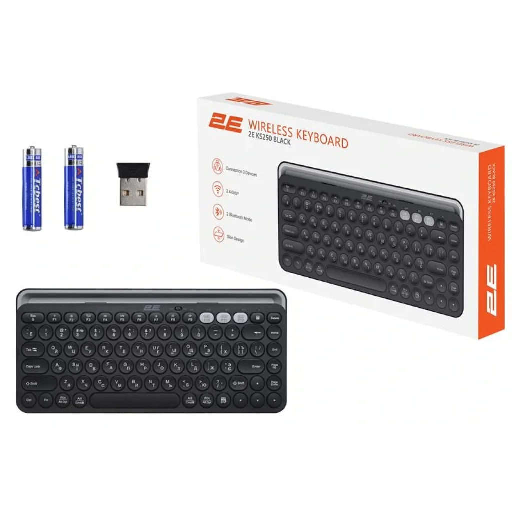 Клавиатура беспроводная 2E KS250 WL BT Black (2E-KS250WBK) UA