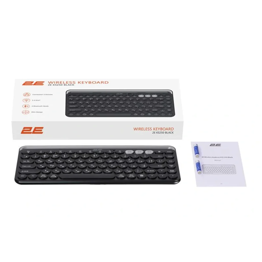 Клавиатура беспроводная 2E KS250 WL BT Black (2E-KS250WBK) UA