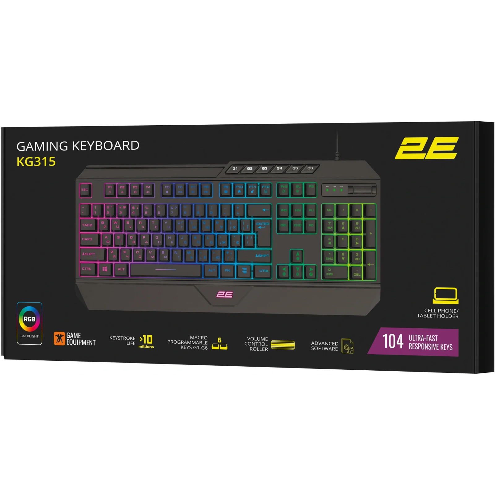 Клавиатура 2E Gaming KG315 RGB USB Black Ukr (2E-KG315UBK) UA