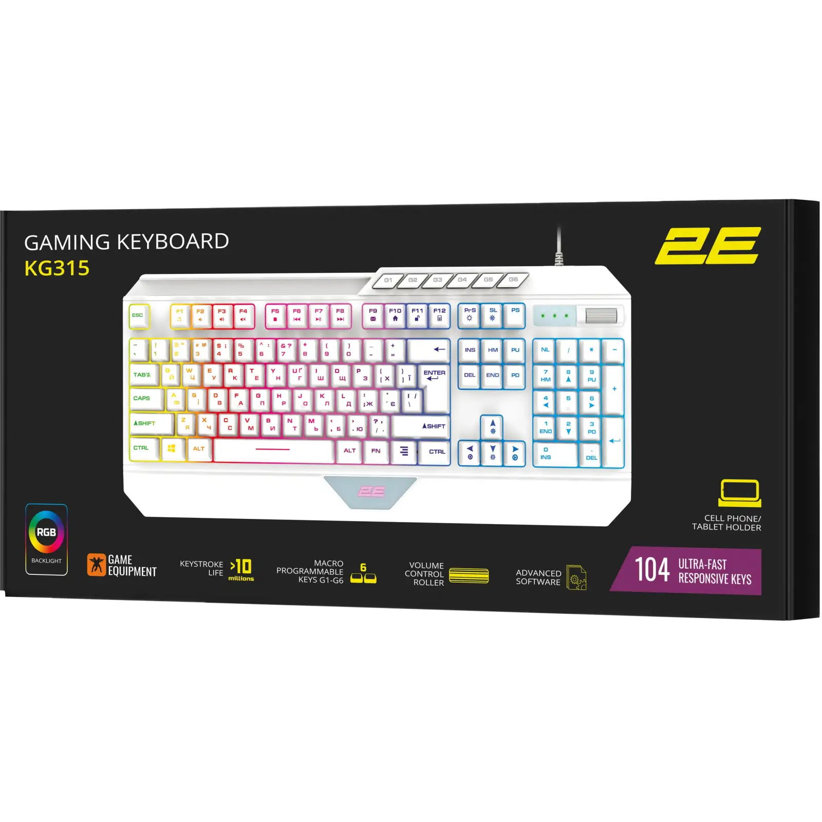 Клавіатура 2E Gaming KG315 RGB USB White Ukr (2E-KG315UWT) UA