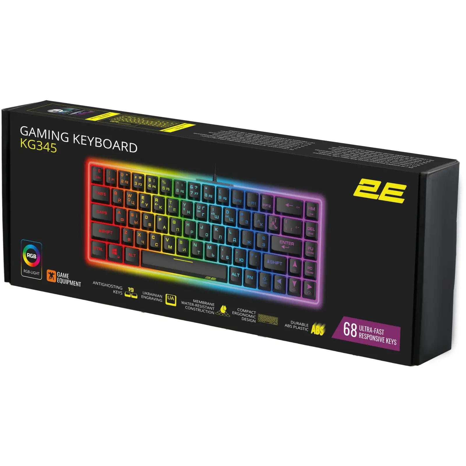 Клавіатура 2E Gaming KG345 RGB 68key USB Transparent, 2E-KG345TR UA