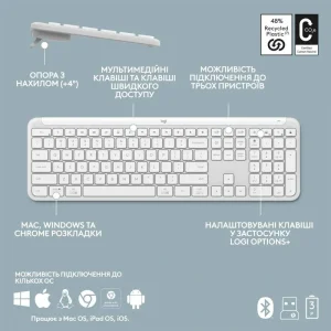Клавиатура беспроводная Logitech Signature Slim K950 US OffWhite USB (920-012466) UA
