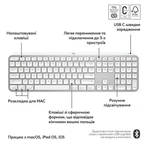 Клавиатура беспроводная Logitech MX Keys S for Mac Pale Grey (920-011638) UA