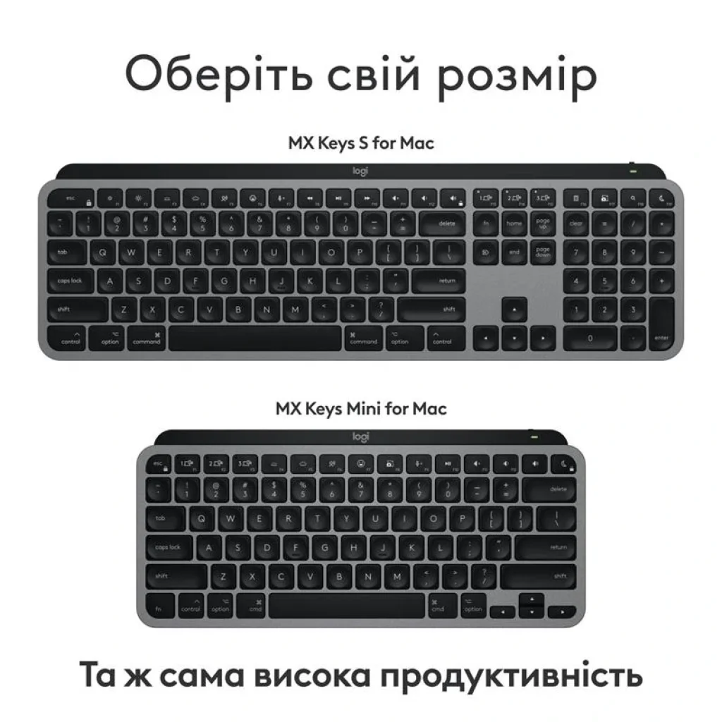 Клавіатура бездротова Logitech MX Keys Mini for Mac Minimalist Wireless Illuminated Space Gray (920-012652) UA