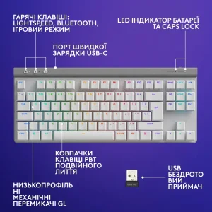 Клавіатура Logitech G515 Lightspeed TKL White (920-012539) UA