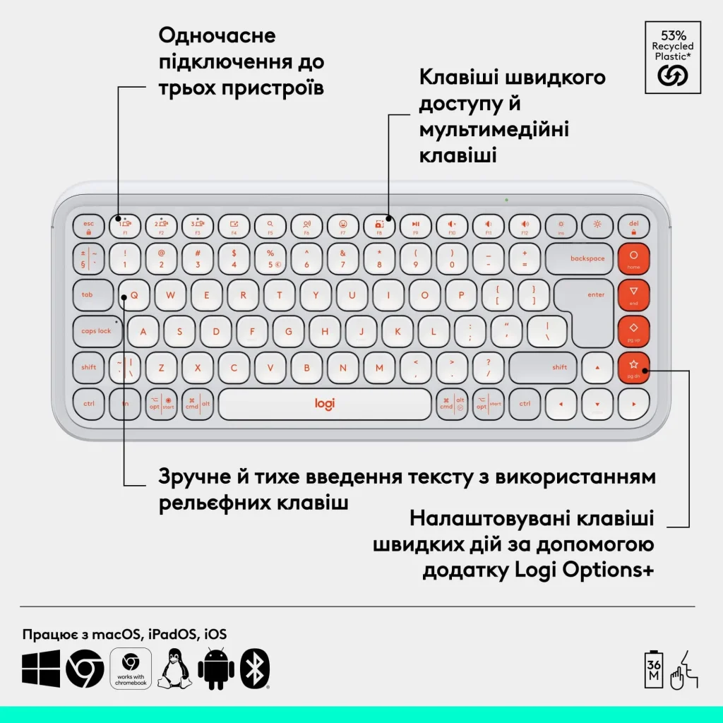 Клавиатура беспроводная Logitech Pop Icon Keys Off White (920-013072) UA