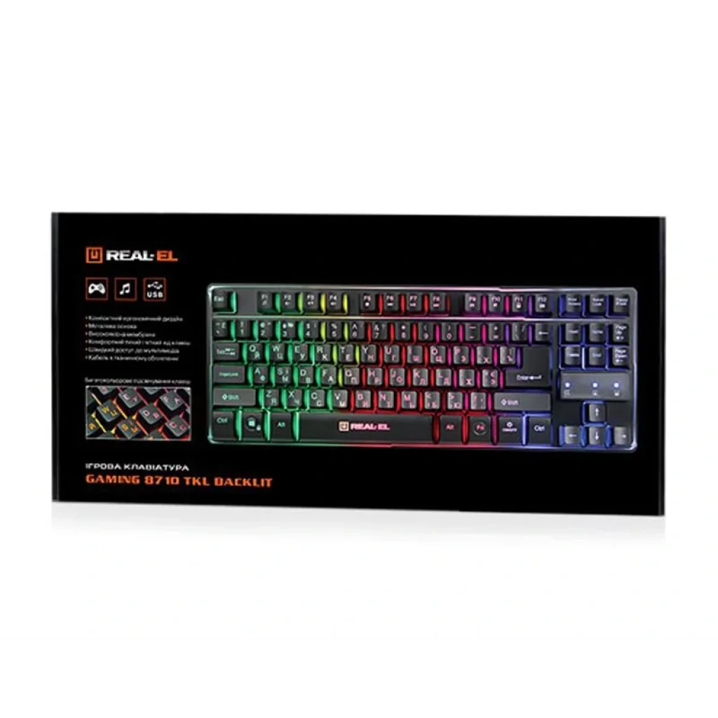 Клавіатура REAL-EL Gaming 8710 TKL Backlit USB чорний, EL123100030 UA