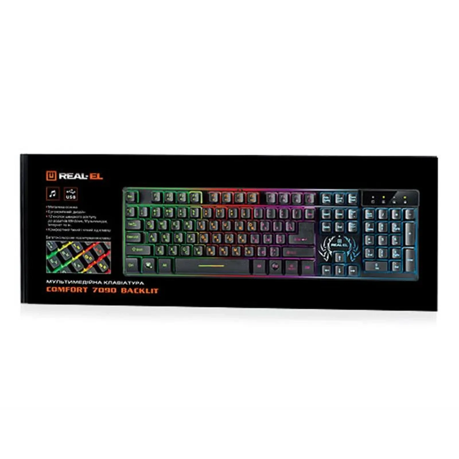 Клавиатура REAL-EL Comfort 7090 Backlit Black USB, EL123100031 UA