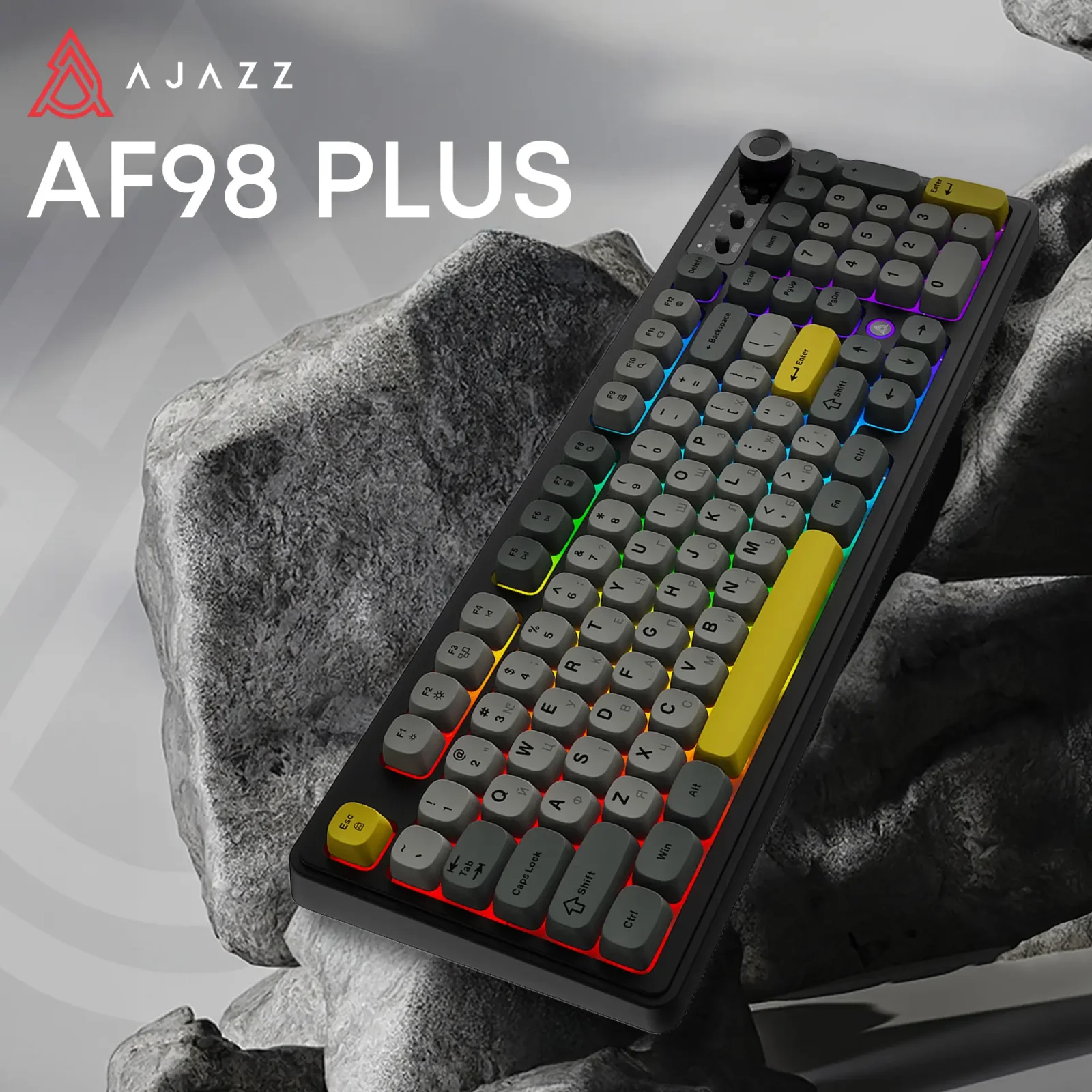 Клавіатура бездротова Ajazz AF98 Plus Black Gray Yellow (AF98-PLUS-BGY) UA