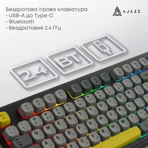 Клавіатура бездротова Ajazz AF98 Plus Black Gray Yellow (AF98-PLUS-BGY) UA