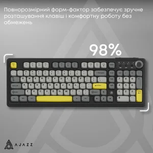 Клавіатура бездротова Ajazz AF98 Plus Black Gray Yellow (AF98-PLUS-BGY) UA