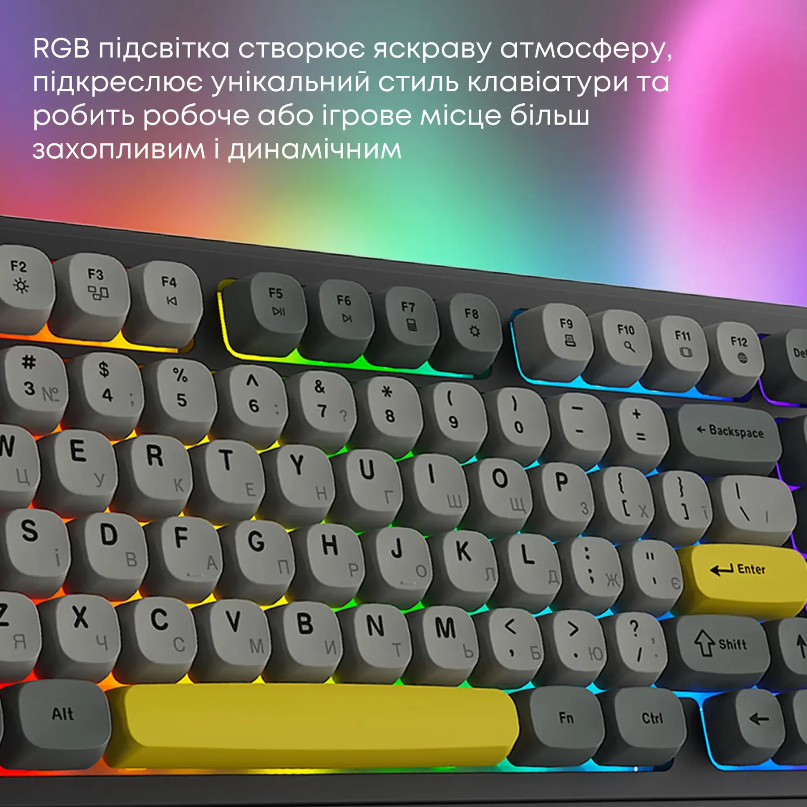 Клавіатура бездротова Ajazz AF98 Plus Black Gray Yellow (AF98-PLUS-BGY) UA