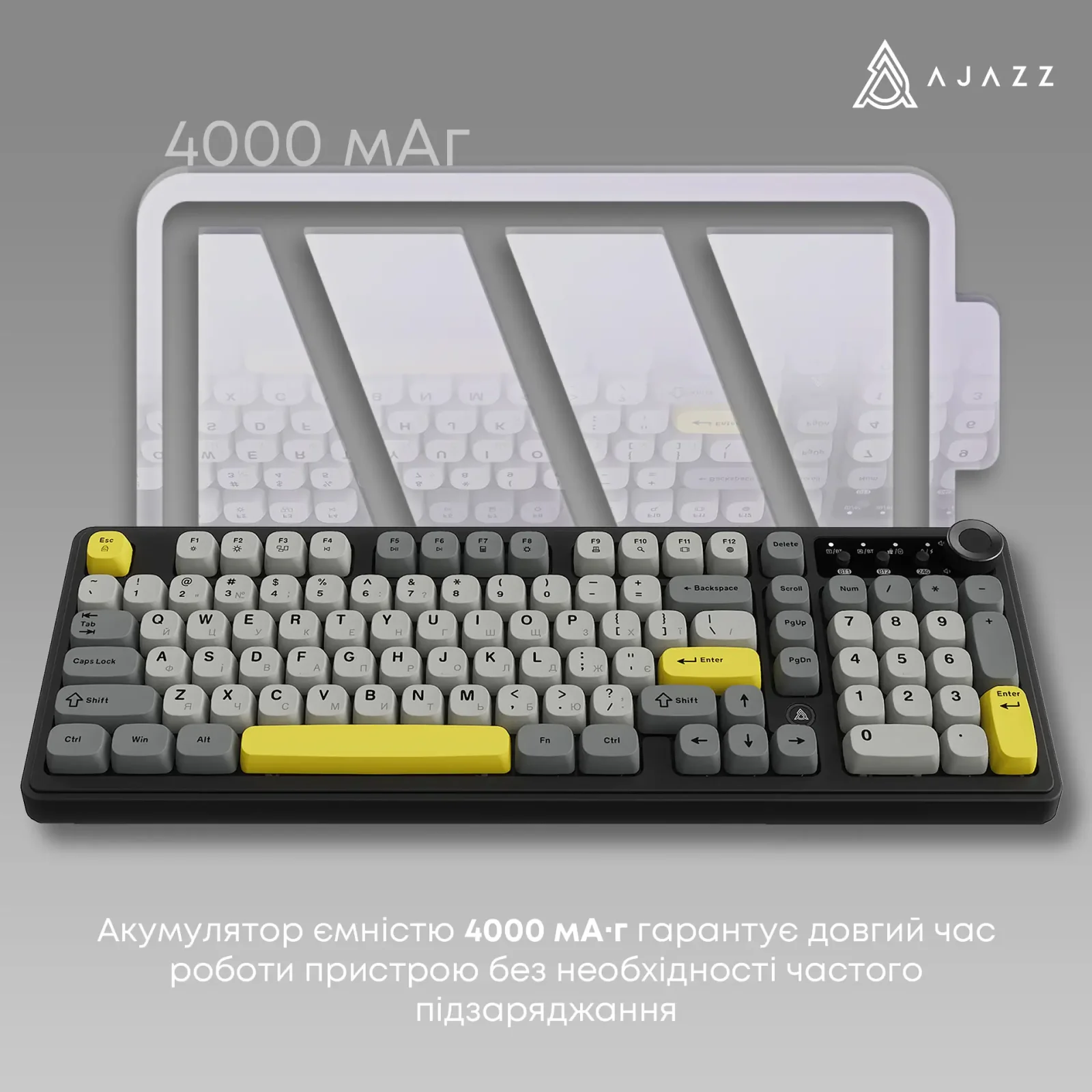 Клавіатура бездротова Ajazz AF98 Plus Black Gray Yellow (AF98-PLUS-BGY) UA