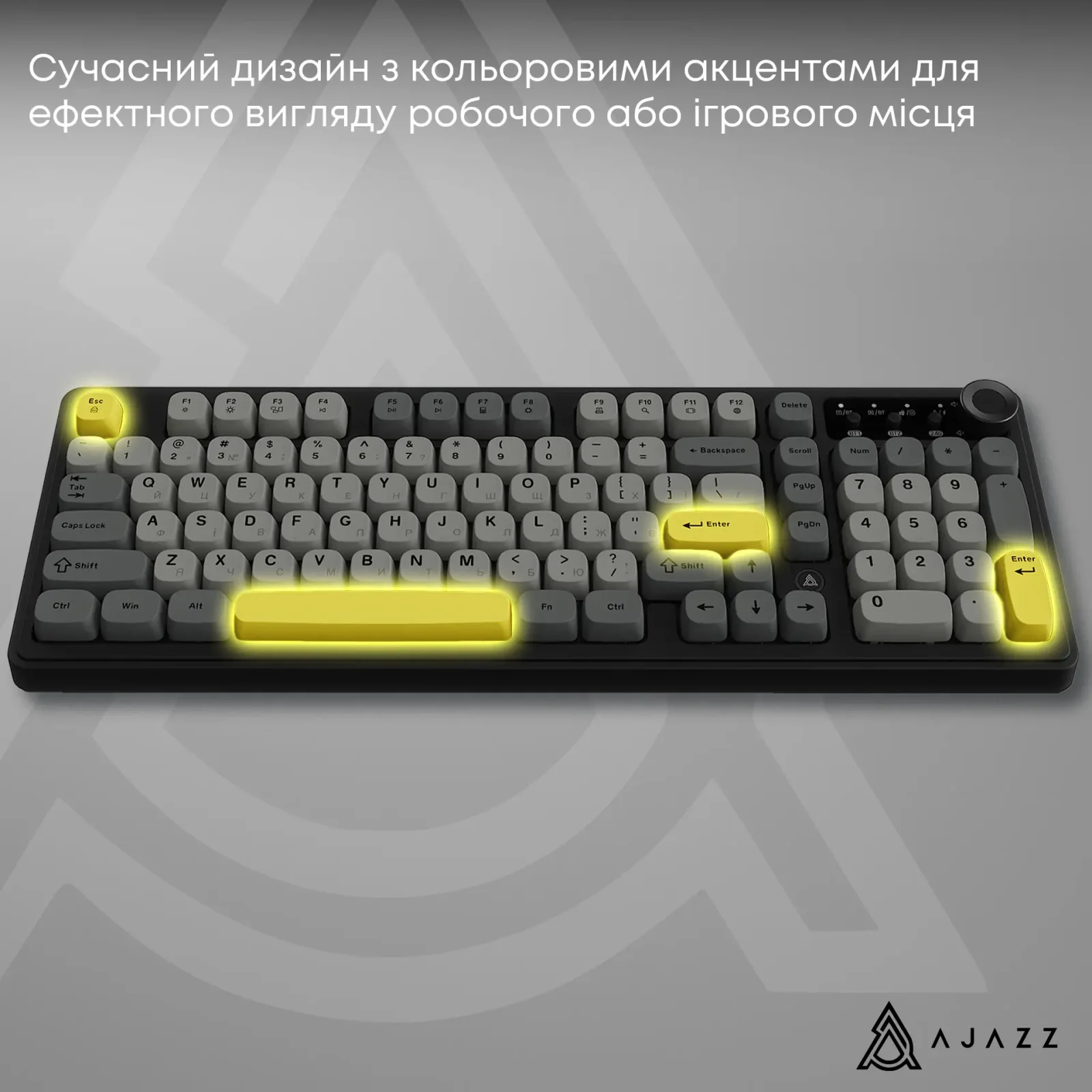 Клавіатура бездротова Ajazz AF98 Plus Black Gray Yellow (AF98-PLUS-BGY) UA