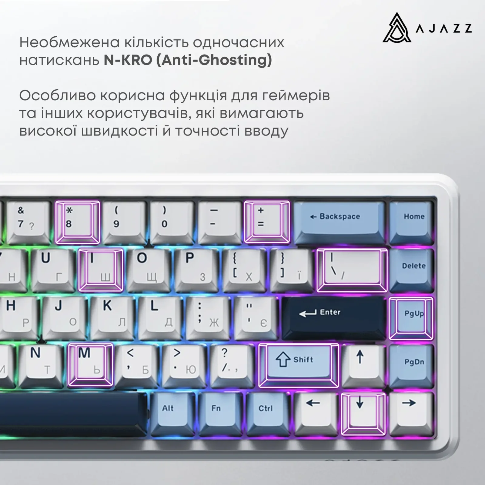 Клавіатура Ajazz AK680 MAX Magnetic Switch RGB USB White (AK680-M-BWD-AW) UA