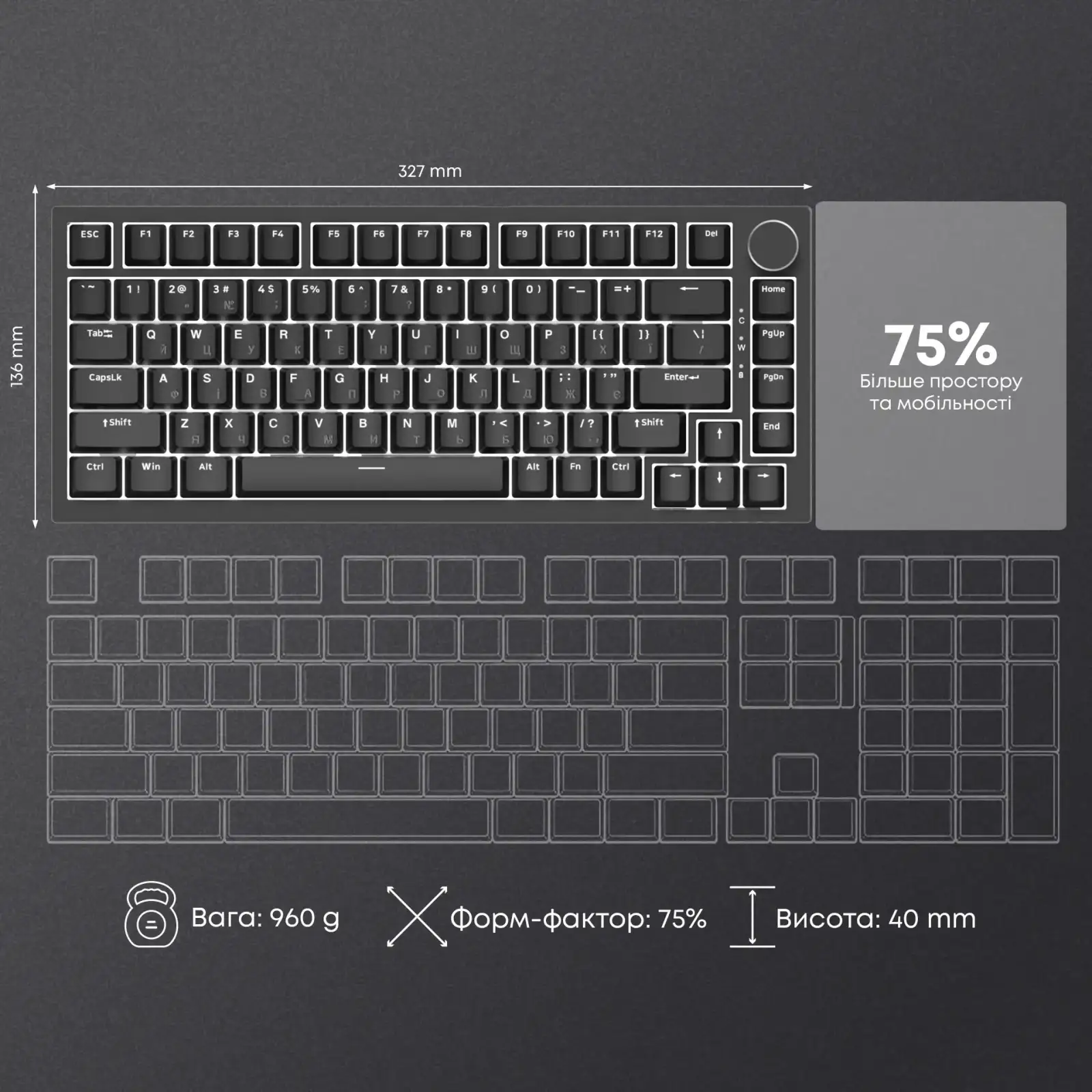 Клавіатура Ajazz AK820 Red Switch Black USB-C (AK820-R-B) UA