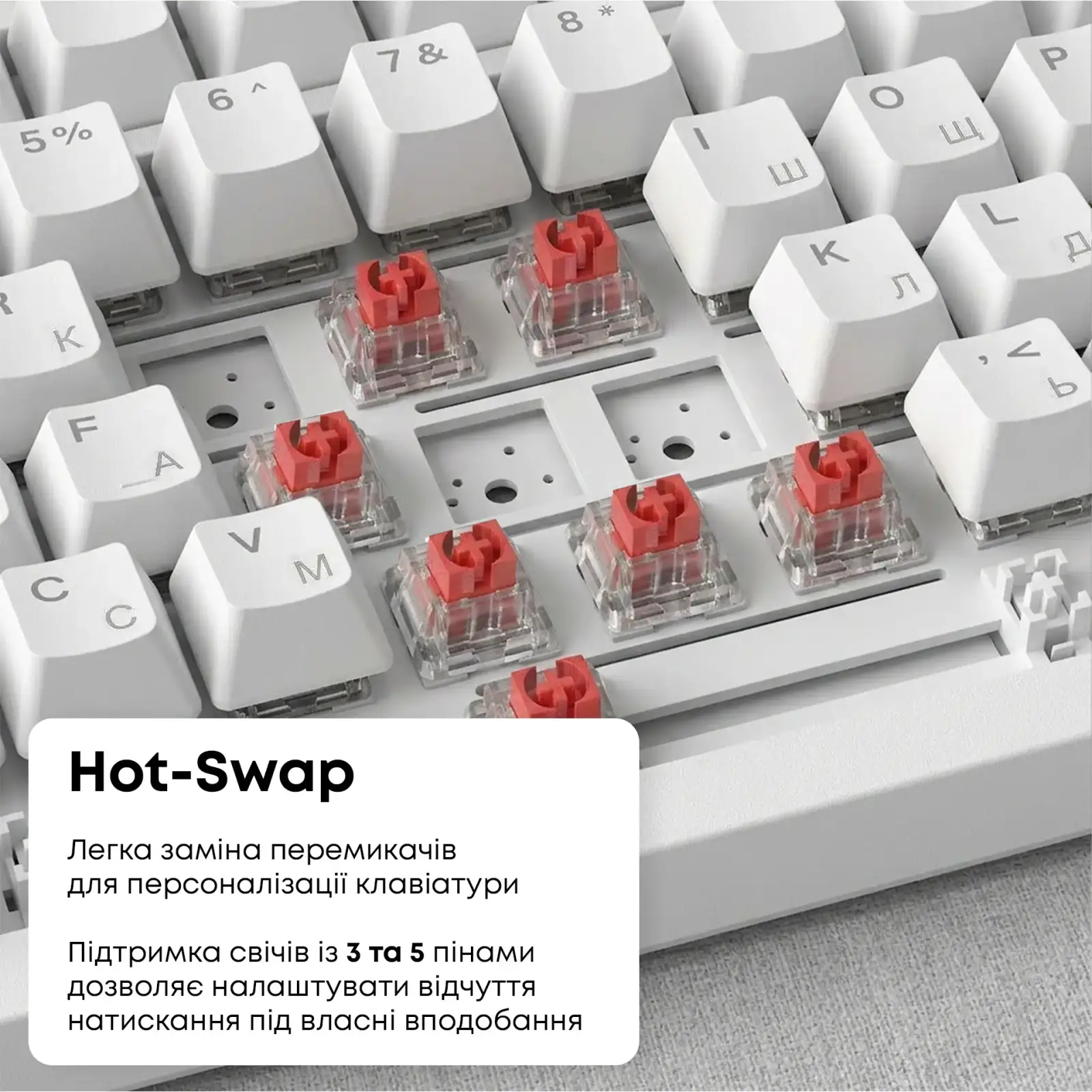 Клавіатура Ajazz AK820 Red Switch White USB-C (AK820-R-W) UA