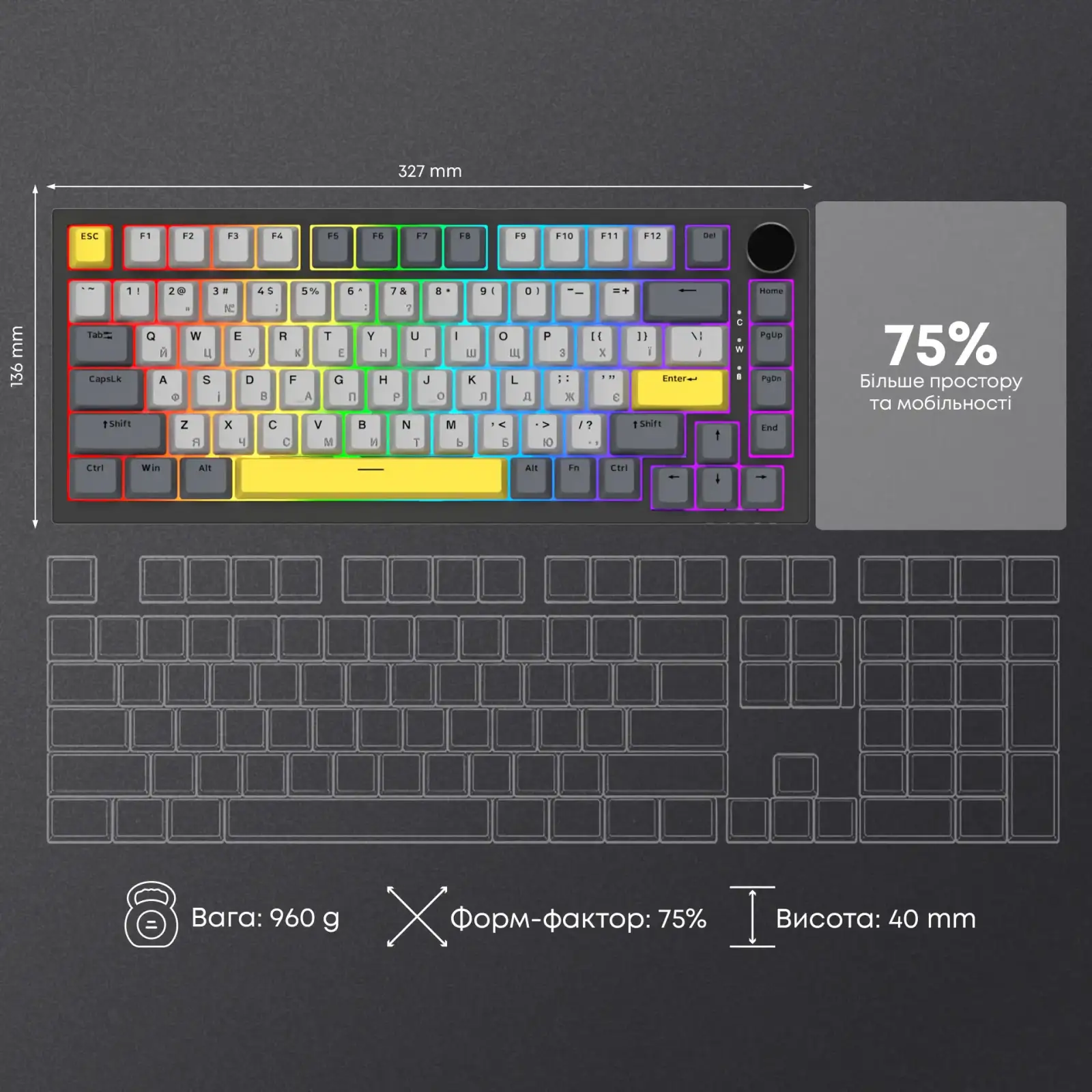 Клавіатура Ajazz AK820 Sea Salt Switch Black USB-C (AK820-SS-BGY) UA