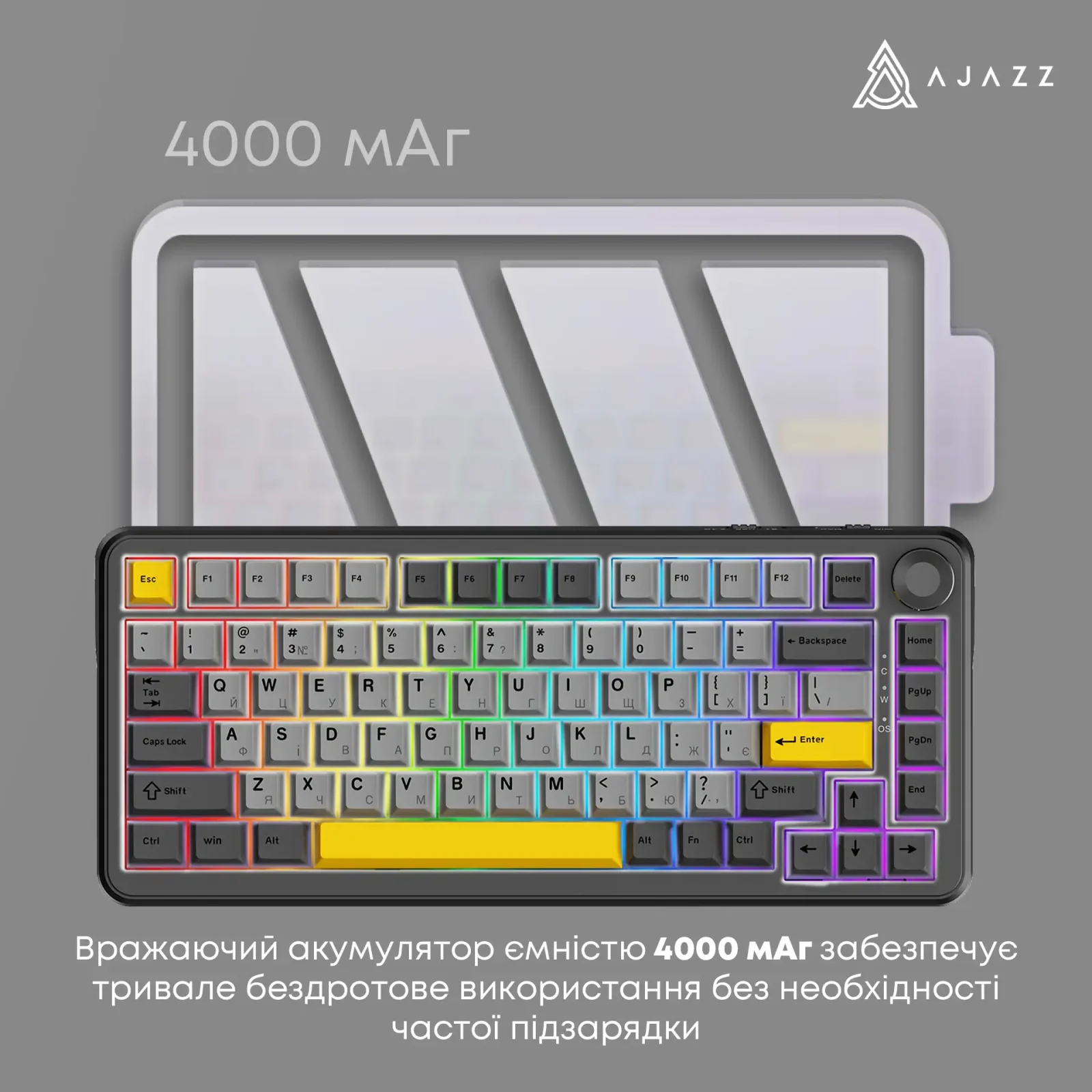 Клавіатура бездротова Ajazz AK820 Max Plus Day Dream Switch Black (AK820MAX-DD-BGY) UA