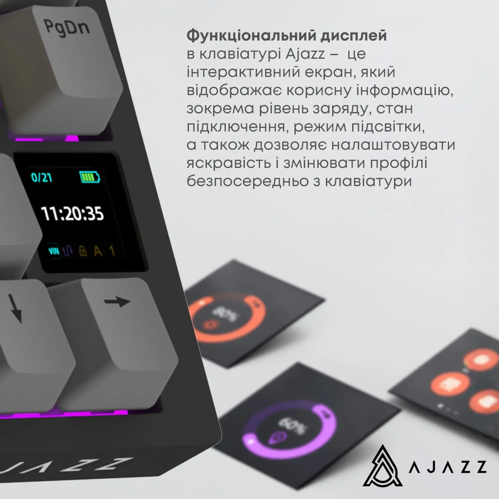 Клавіатура бездротова Ajazz AK820 Pro Flying Fish Switch Black RGB With Screen (AK820PRO-FF-BGY) UA