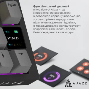 Клавіатура бездротова Ajazz AK820 Pro Flying Fish Switch Black RGB With Screen (AK820PRO-FF-BGY) UA