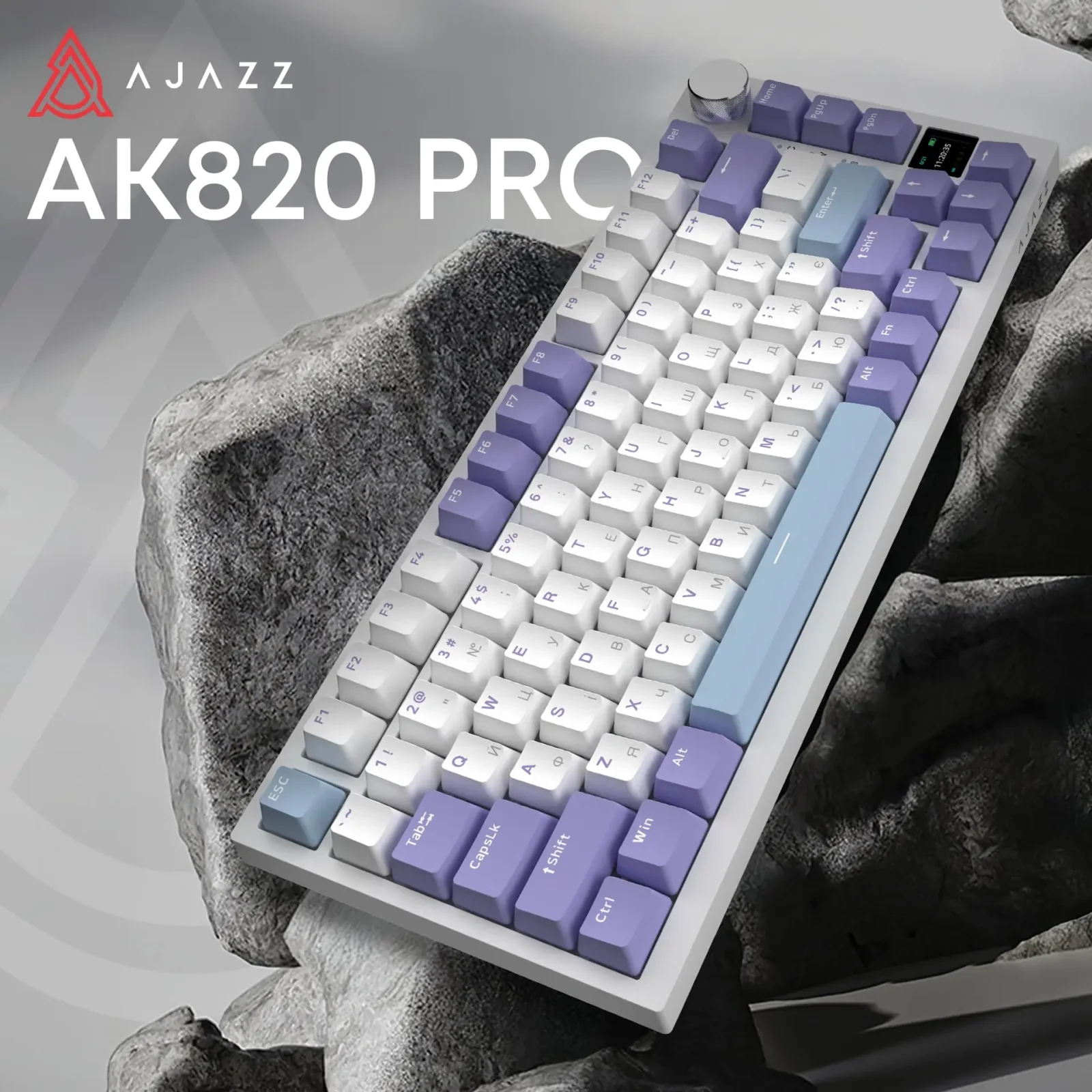 Клавіатура бездротова Ajazz AK820 Pro Flying Fish Switch Purple RGB With Screen (AK820PRO-FF-PWB) UA