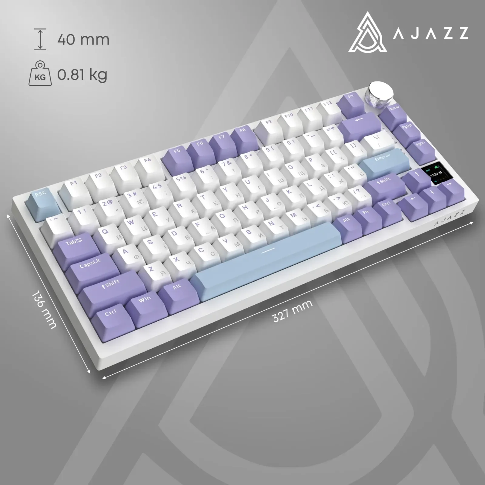 Клавіатура бездротова Ajazz AK820 Pro Flying Fish Switch Purple RGB With Screen (AK820PRO-FF-PWB) UA