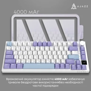 Клавіатура бездротова Ajazz AK820 Pro Flying Fish Switch Purple RGB With Screen (AK820PRO-FF-PWB) UA