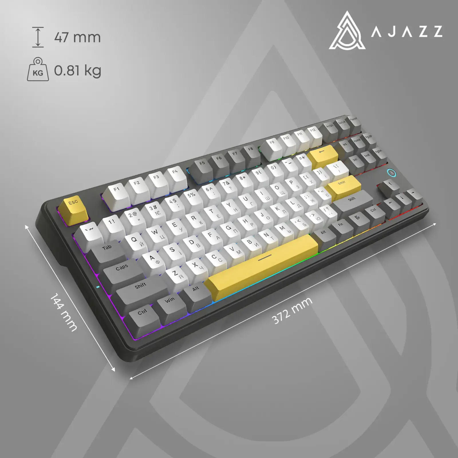 Клавиатура Ajazz AK870 V2 Flying Fish Switch Black Gray Yellow (AK870-V2-FF-BGY) UA