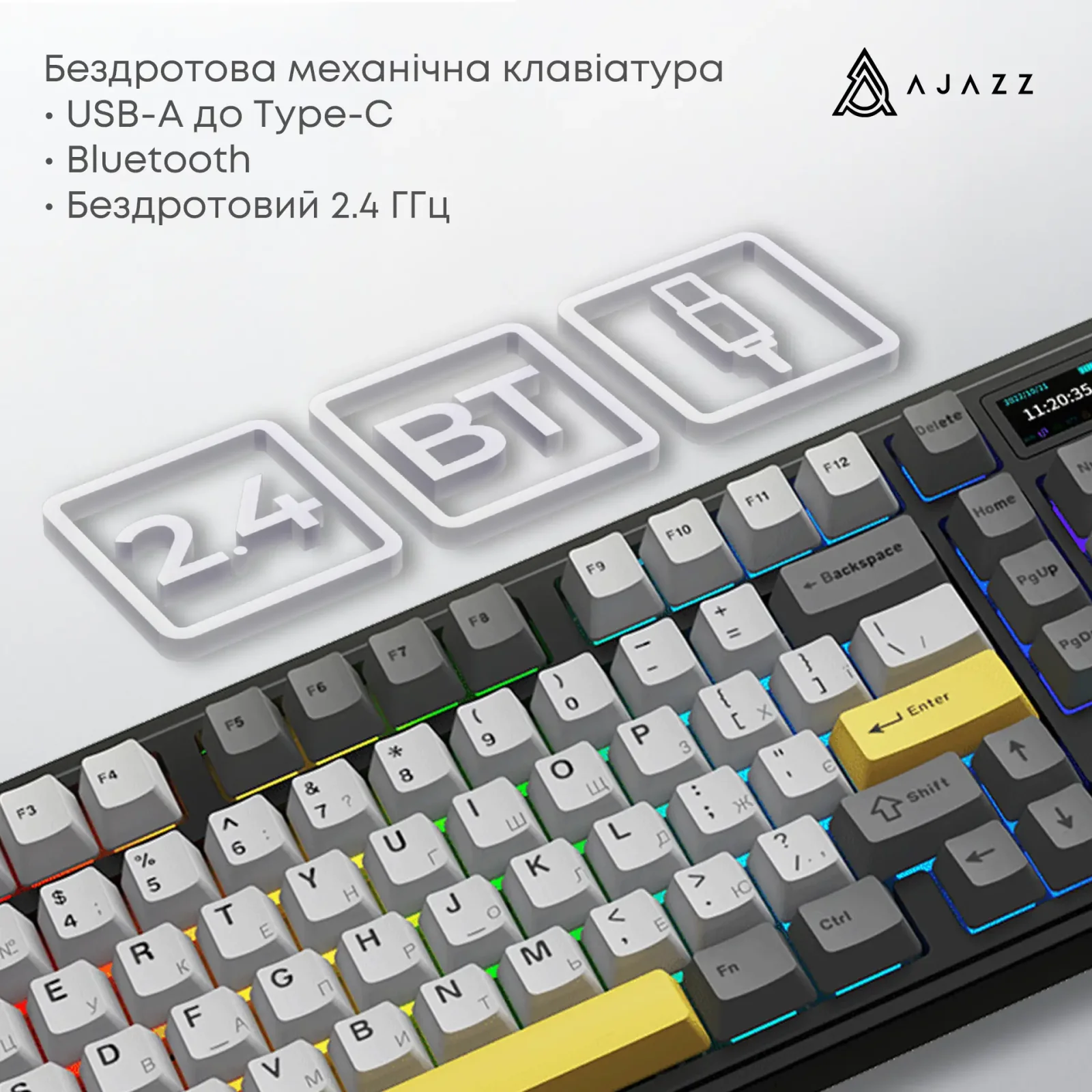 Клавіатура бездротова Ajazz AK980 V2 Maillard Switch Black (AK980-V2-M-BGY) UA