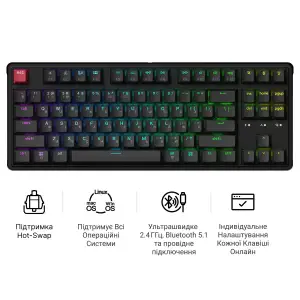 Клавіатура бездротова Keychron C3 Max Super Red Switch Black RGB (C3M-H1-UA) UA