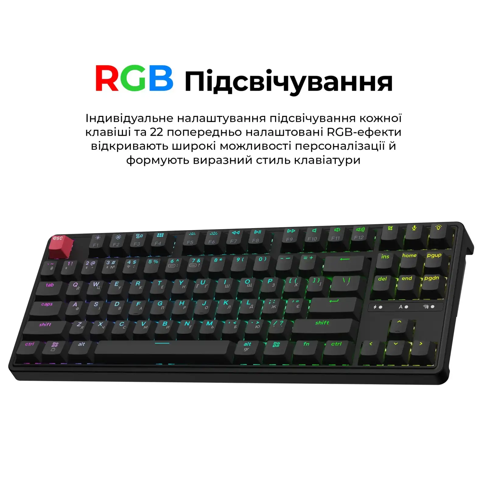 Клавіатура бездротова Keychron C3 Max Super Red Switch Black RGB (C3M-H1-UA) UA