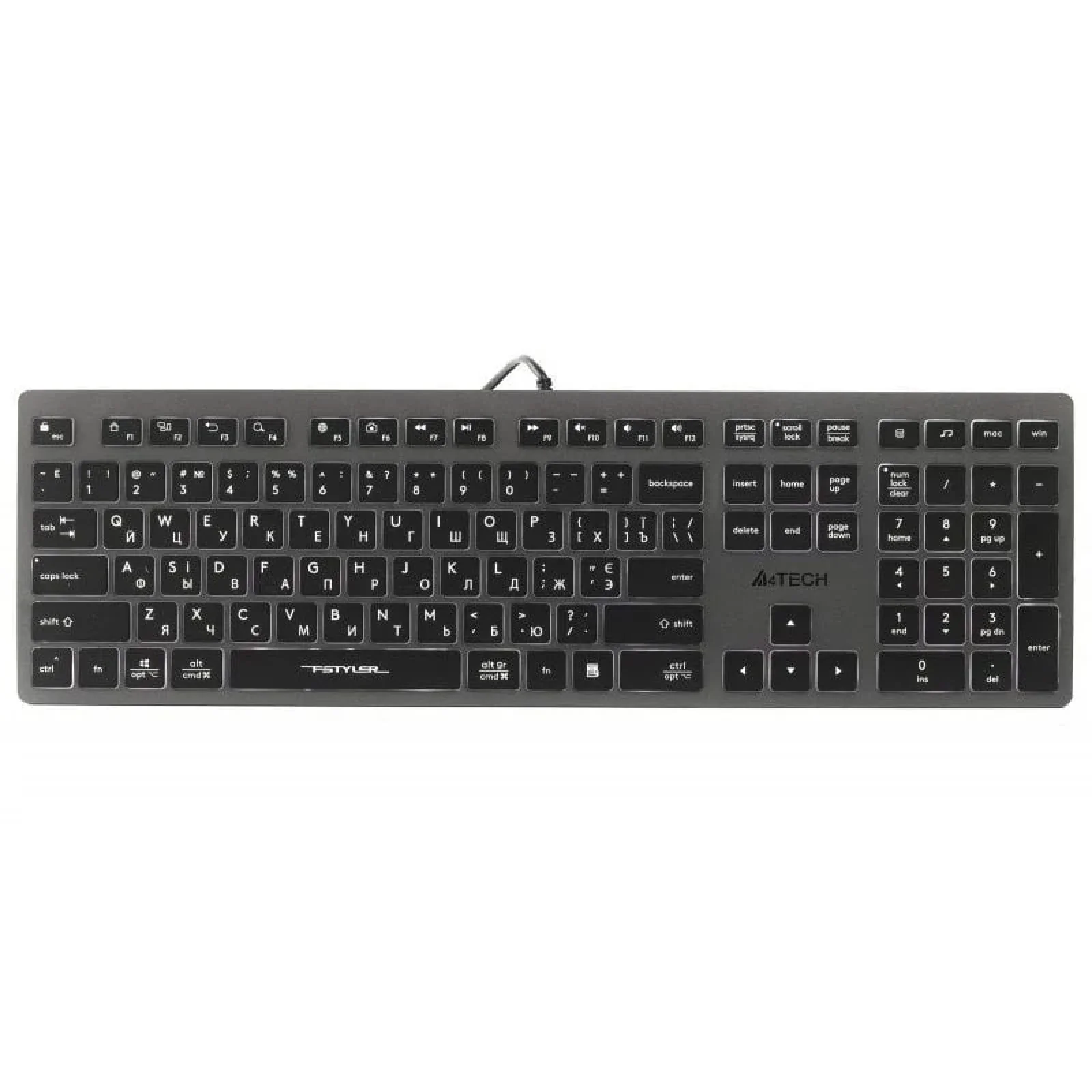 Клавиатура A4Tech Fstyler FX60 White Neon backlit, FX60 USB (Grey) White backlit UA