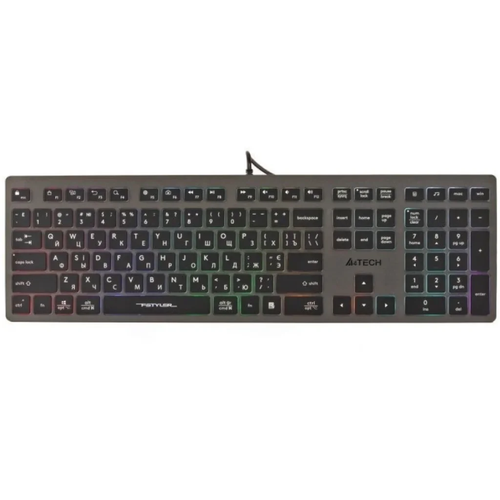Клавіатура A4Tech Fstyler FX60H Grey Neon backlit, FX60H USB (Grey) Neon backlit UA