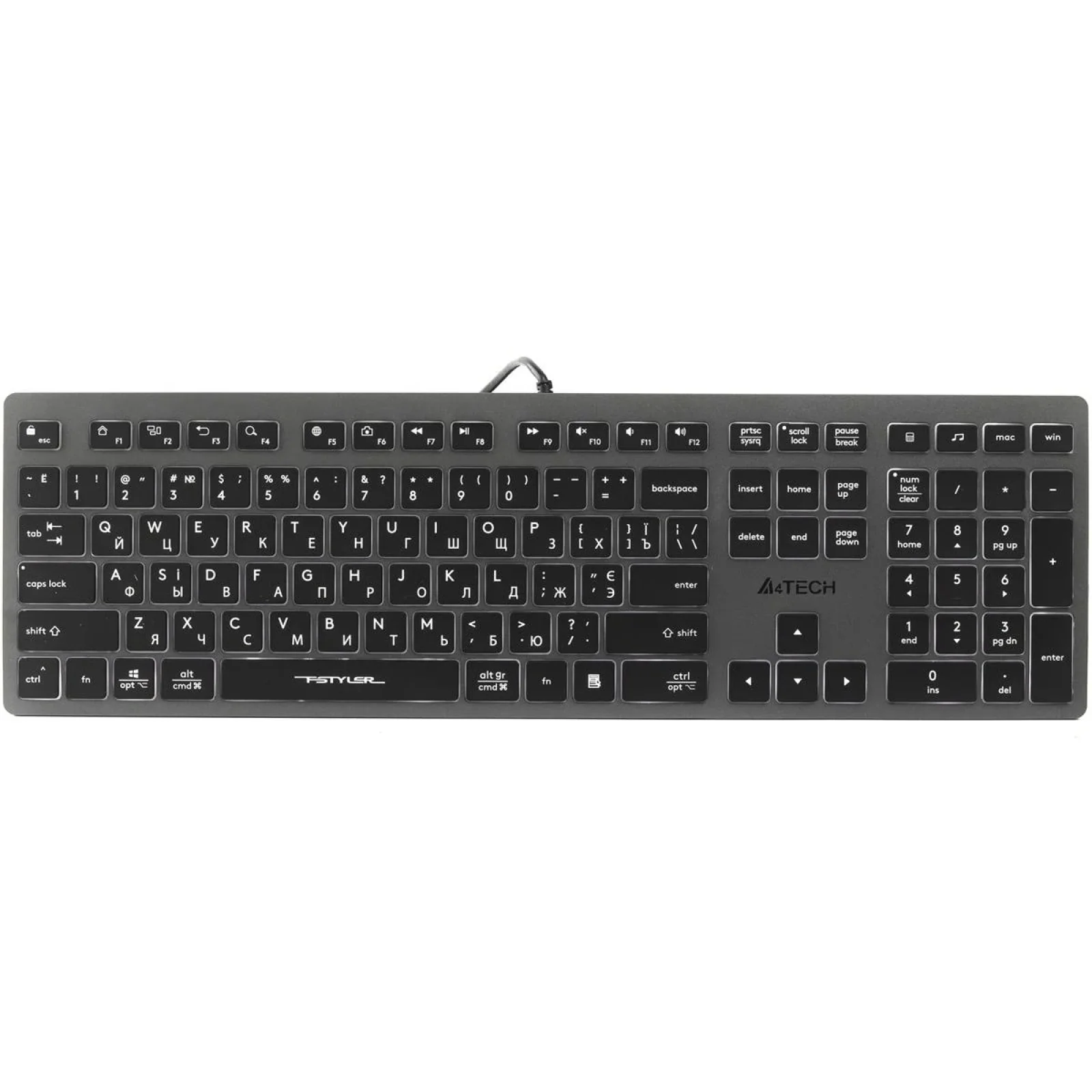 Клавиатура A4Tech Fstyler FX60H Grey White backlit, FX60H USB (Grey) White backlit UA