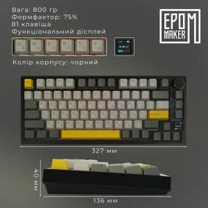 Клавиатура беспроводная Epomaker AK820 Pro 75% Gift Switch Hot-Swap (2.4G/BT/USB) LCD Screen RGB UA Black (AK820-PRO-B-G) UA