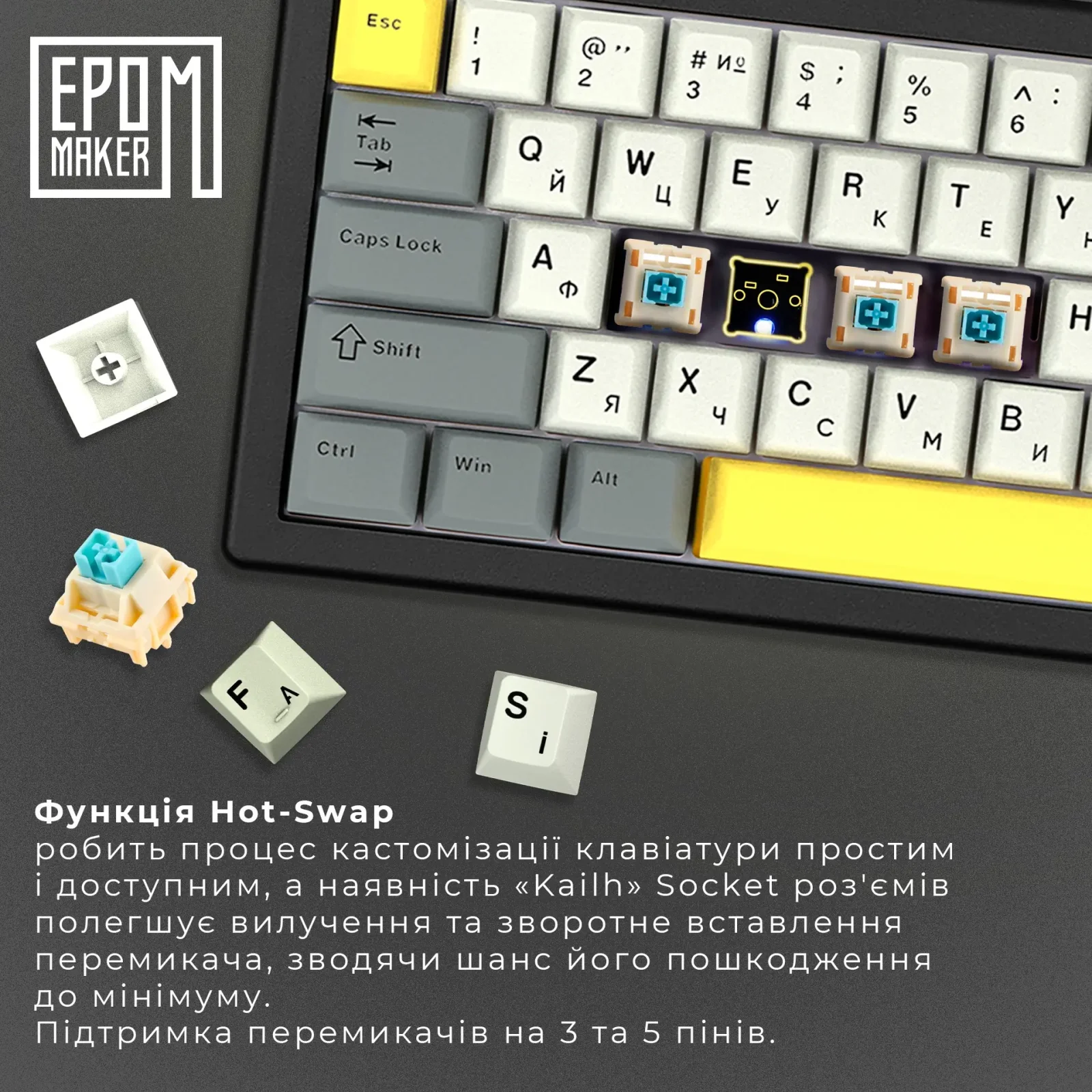 Клавіатура бездротова Epomaker EK68 65% Budgerigar V2 Switch Hot-Swap (2.4G/BT/USB) RGB UA Black (EK68-B-BV2) UA