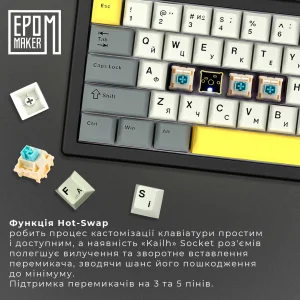 Клавіатура бездротова Epomaker EK68 65% Budgerigar V2 Switch Hot-Swap (2.4G/BT/USB) RGB UA Black (EK68-B-BV2) UA