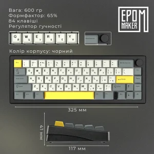Клавіатура бездротова Epomaker EK68 65% Flamingo Switch Hot-Swap (2.4G/BT/USB) RGB UA Black (EK68-B-F) UA