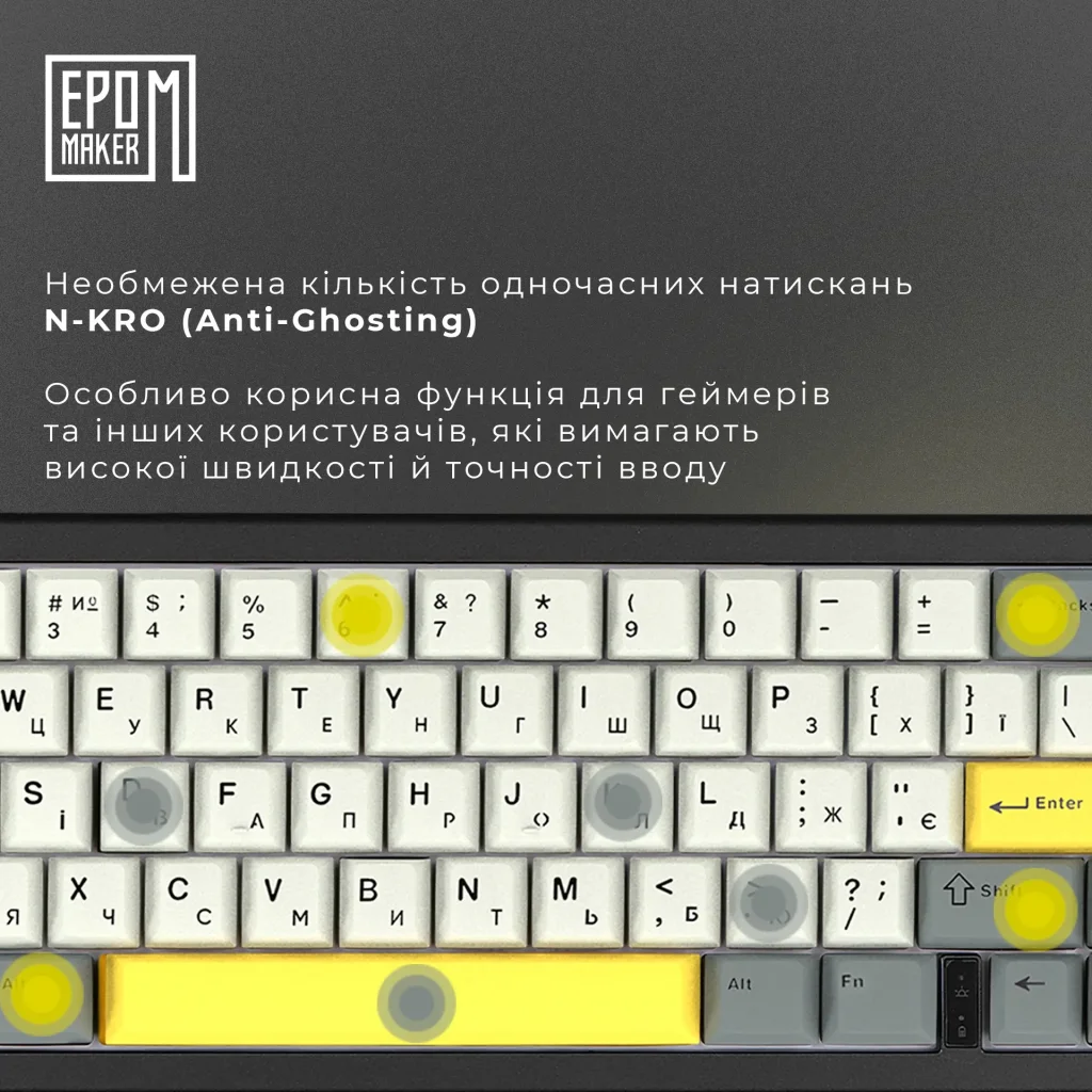 Клавіатура бездротова Epomaker EK68 65% Flamingo Switch Hot-Swap (2.4G/BT/USB) RGB UA Black (EK68-B-F) UA