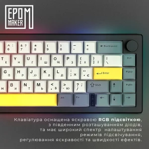 Клавіатура бездротова Epomaker EK68 65% Flamingo Switch Hot-Swap (2.4G/BT/USB) RGB UA Black (EK68-B-F) UA