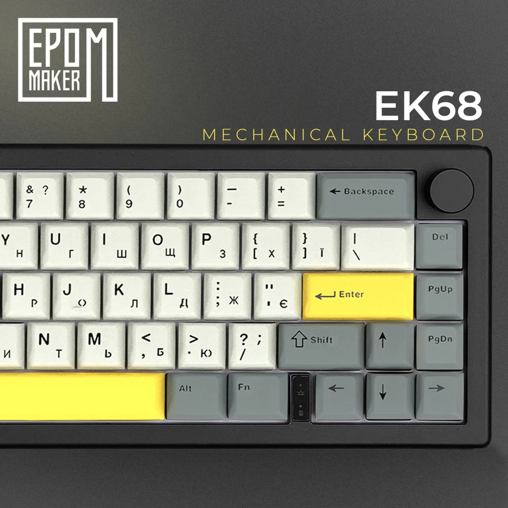 Клавіатура бездротова Epomaker EK68 65% Flamingo Switch Hot-Swap (2.4G/BT/USB) RGB UA Black (EK68-B-F) UA