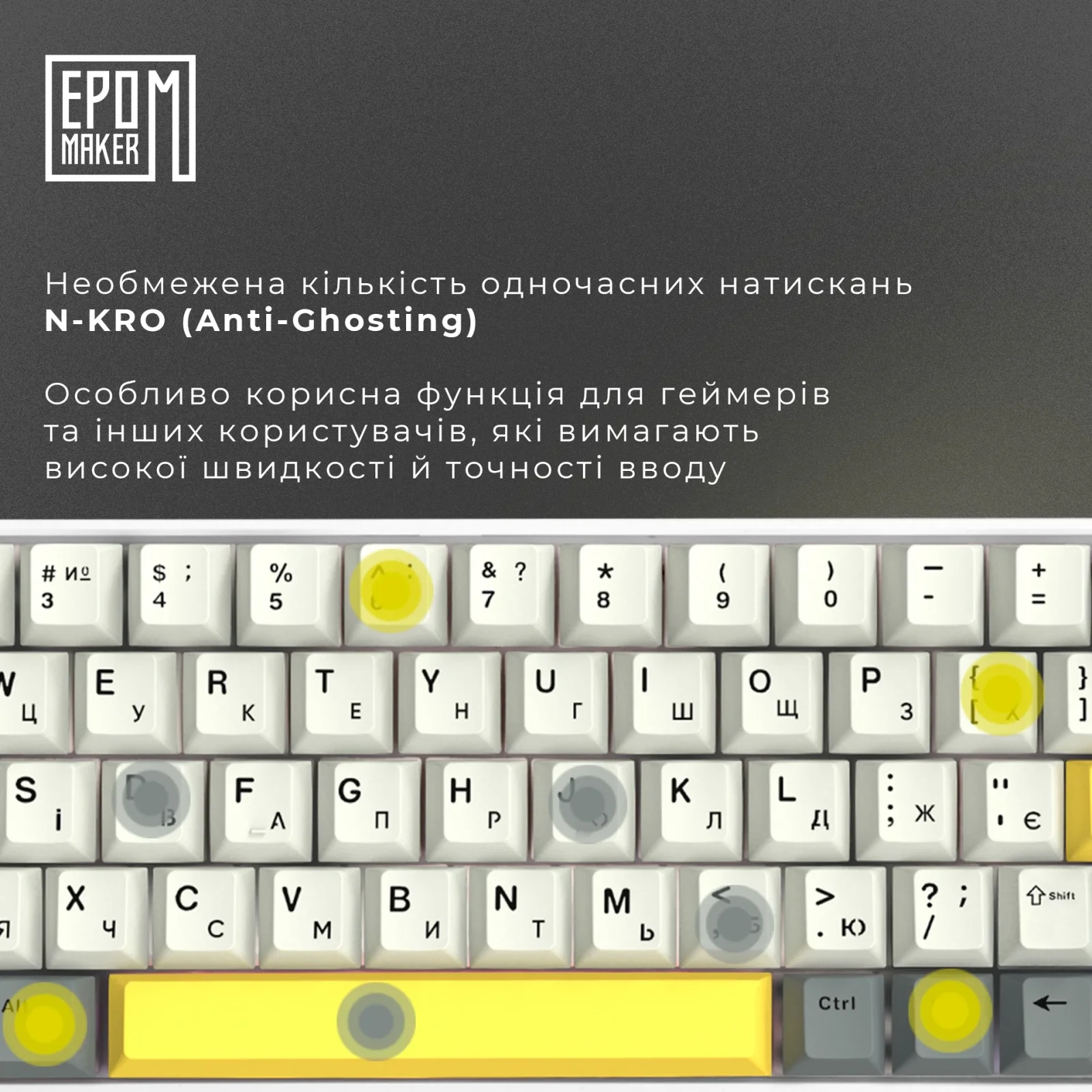 Клавиатура беспроводная Epomaker EP64 60% Mulan Switch Hot-Swap (2.4G/BT/USB) RGB UA White (EP64-W-M) UA